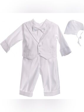 A&J DESIGN White 4 piece Baby Boy Baptism Christening Outfit Embroidered 1-1/2Y